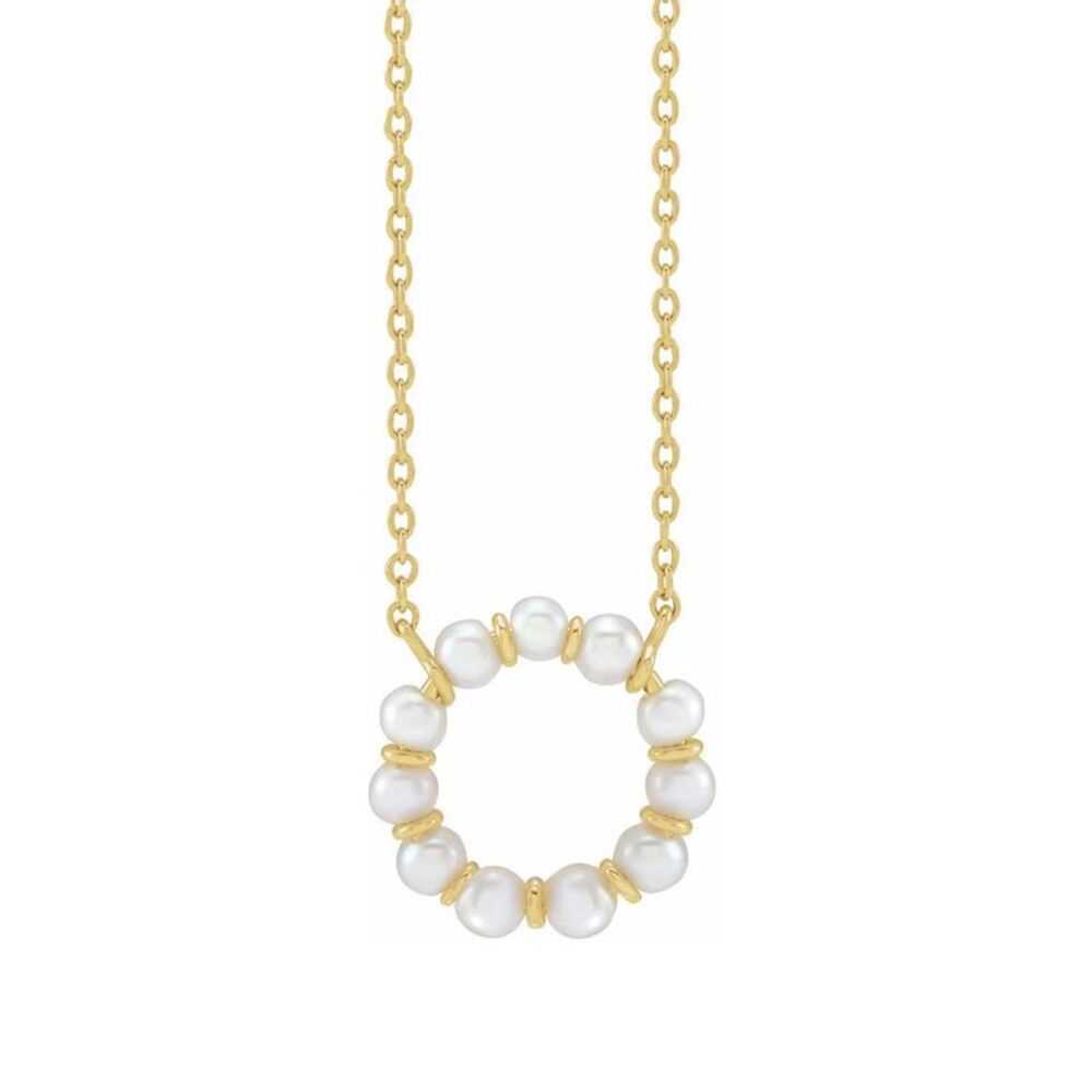 14K Yellow Gold Freshwater Cultured Pearl Small Circle Necklace, 18 In